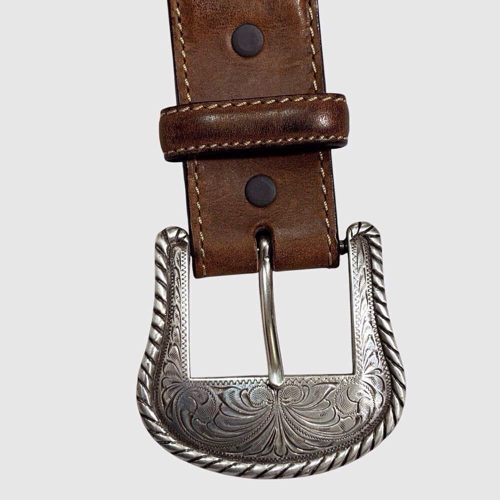 Tony Lama Leather Belt Men's Sz 34 Western Badlands Horsehair Ribbon Inlay Brown - Picture 7 of 12